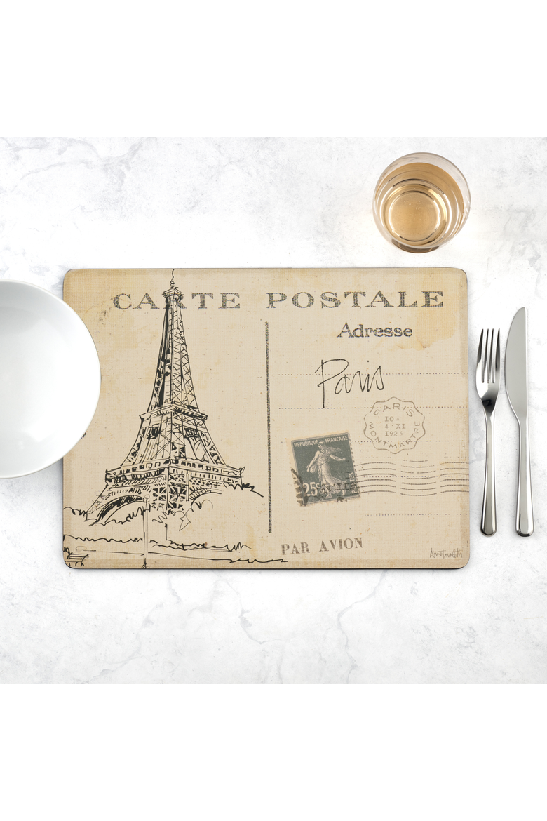 Postcard Sketches Set of 4 Cork Back Placemats, Alternate, color, Multi