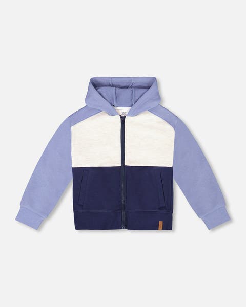 Deux Par Deux French Terry Color Block Full Zip Hoodie Cardigan Sweatshirt - Navy Deux Par Deux French Terry Color Block Full Zip Hoodie Cardigan Sweatshirt - Navy