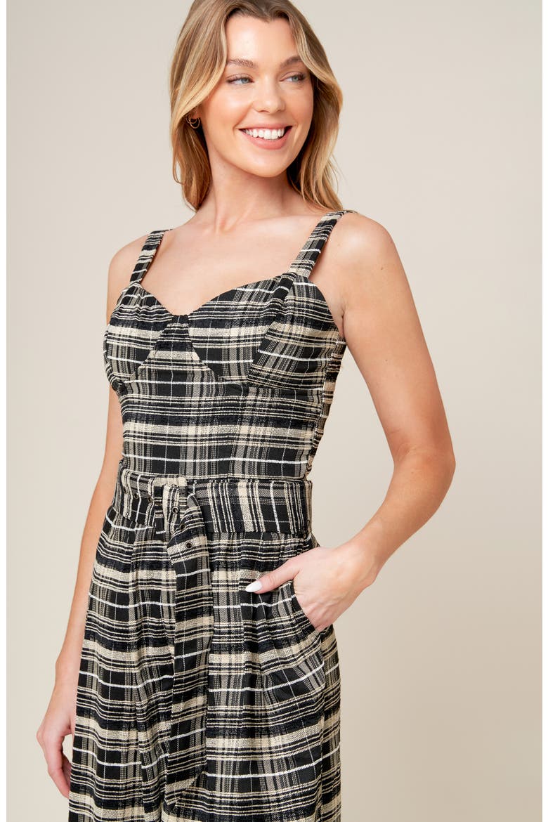 Plaid Wide Leg Jumpsuit, Alternate, color, BLACK