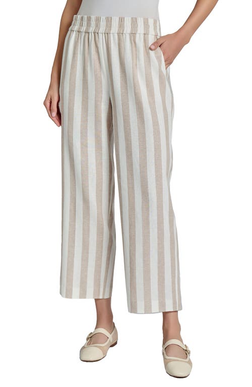 Jones New York Stripe Wide Leg Crop Linen Blend Pants In Brown