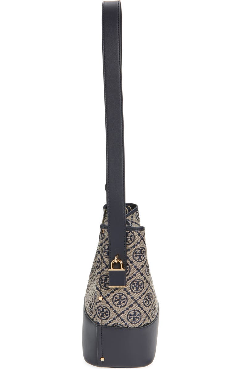 Tory Burch Medium Lock T Monogram Bucket Bag, Alternate, color, Tory Navy
