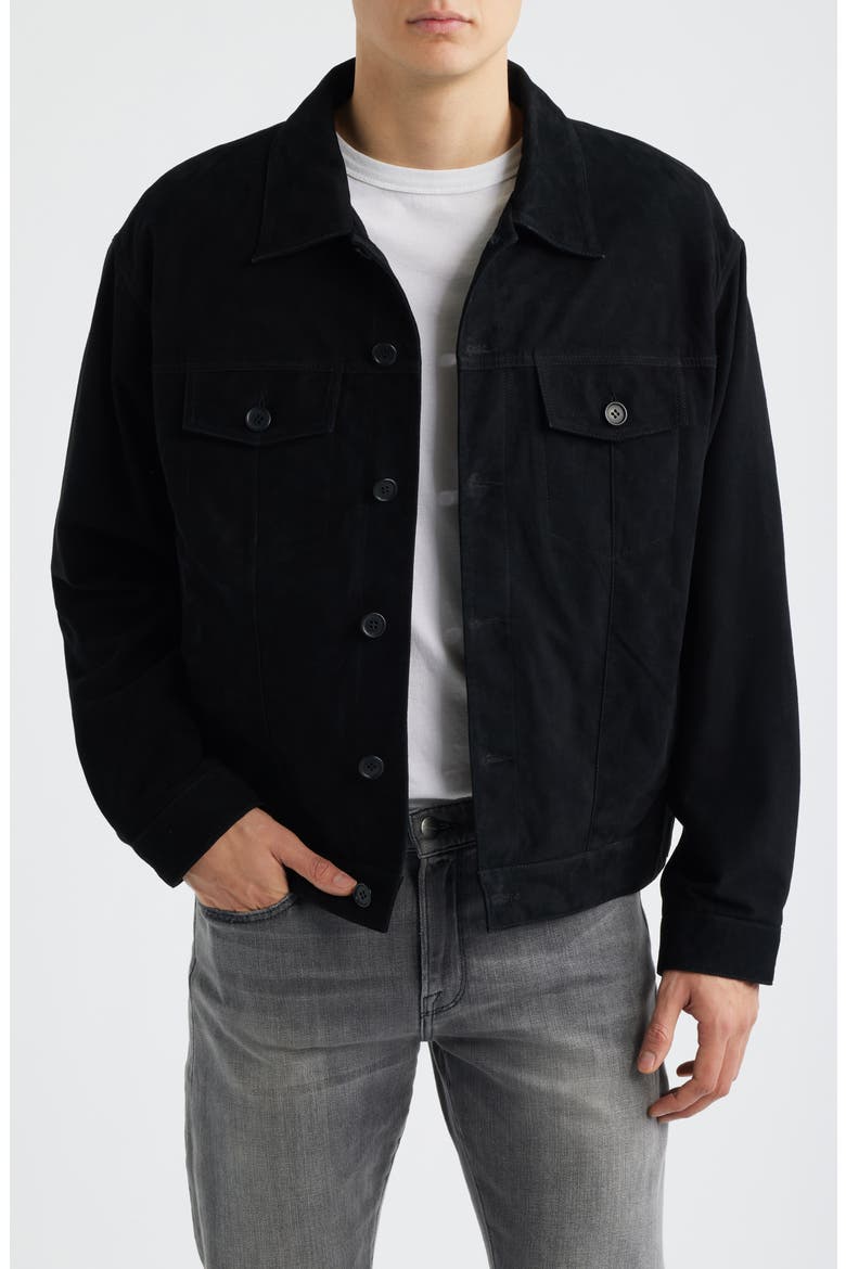 Roy Suede Trucker Jacket, Main, color, BLACK