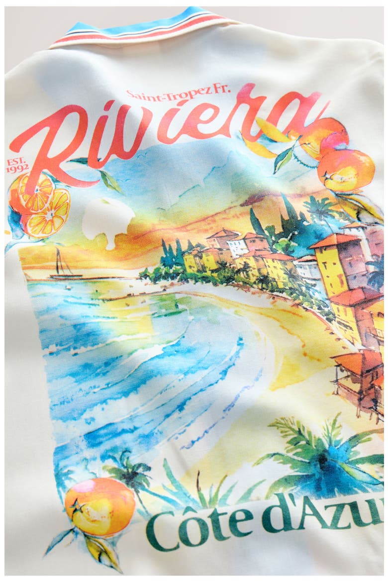 Kids' Postcard Print Camp Shirt & Drawstring Shorts Set, Alternate, color, WHITE