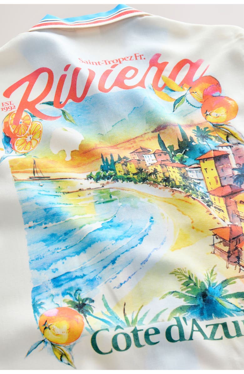 NEXT Kids' Postcard Print Camp Shirt & Drawstring Shorts Set, Alternate, color, White