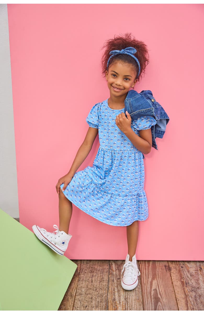 BISBY Kids' Tiered Smita Dress, Alternate, color, Cornflower Block Print