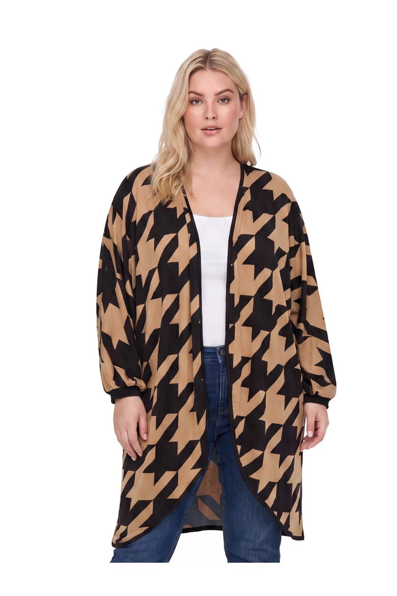 Essential Curvy Open Front Cardigan Jacket, Main, color, Brown Multi