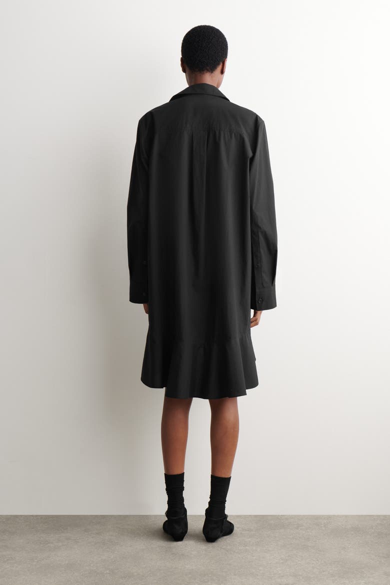 Flared Cotton Mini Shirt Dress, Alternate, color, BLACK