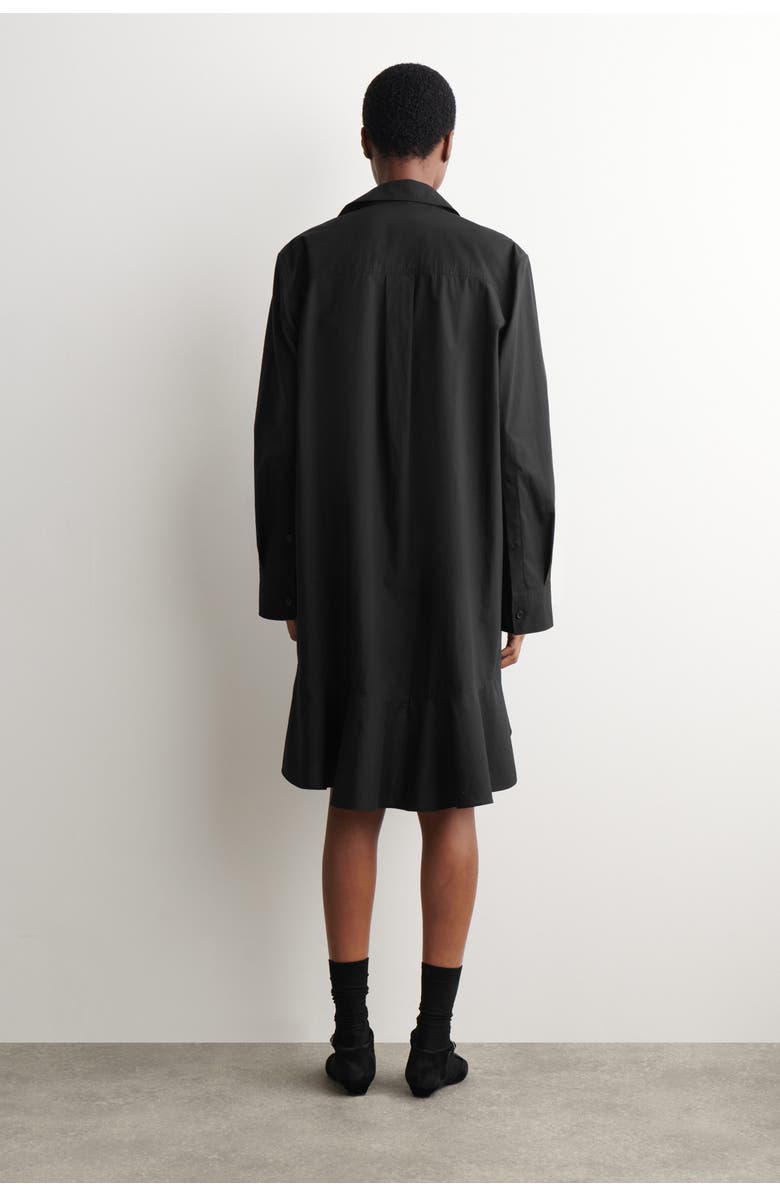 COS Flared Cotton Mini Shirt Dress, Alternate, color, Black