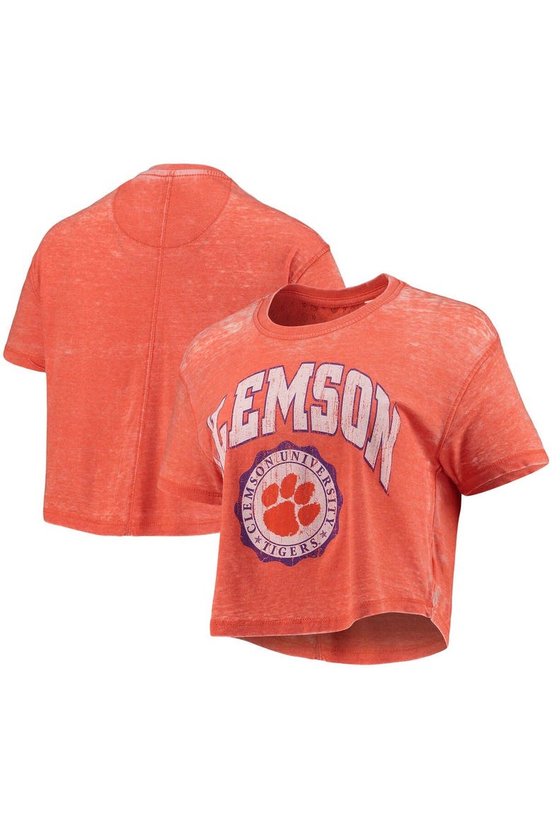 Women's Pressbox Orange Clemson Tigers Edith Vintage Burnout Crop T-Shirt, Main, color, ORANGE