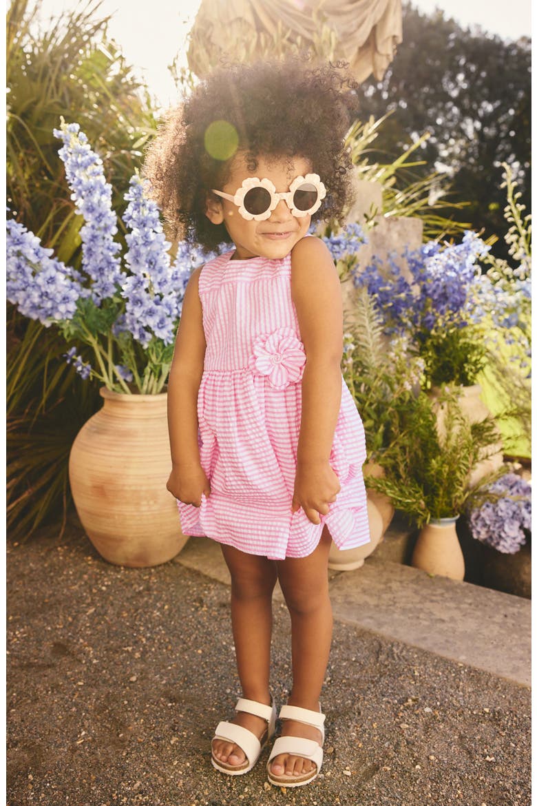 Kids' Stripe Cotton Blend Seersucker Dress, Alternate, color, PINK