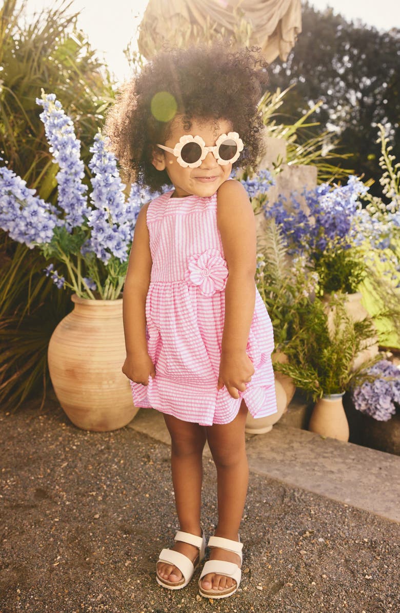 NEXT Kids' Stripe Cotton Blend Seersucker Dress, Alternate, color, Pink