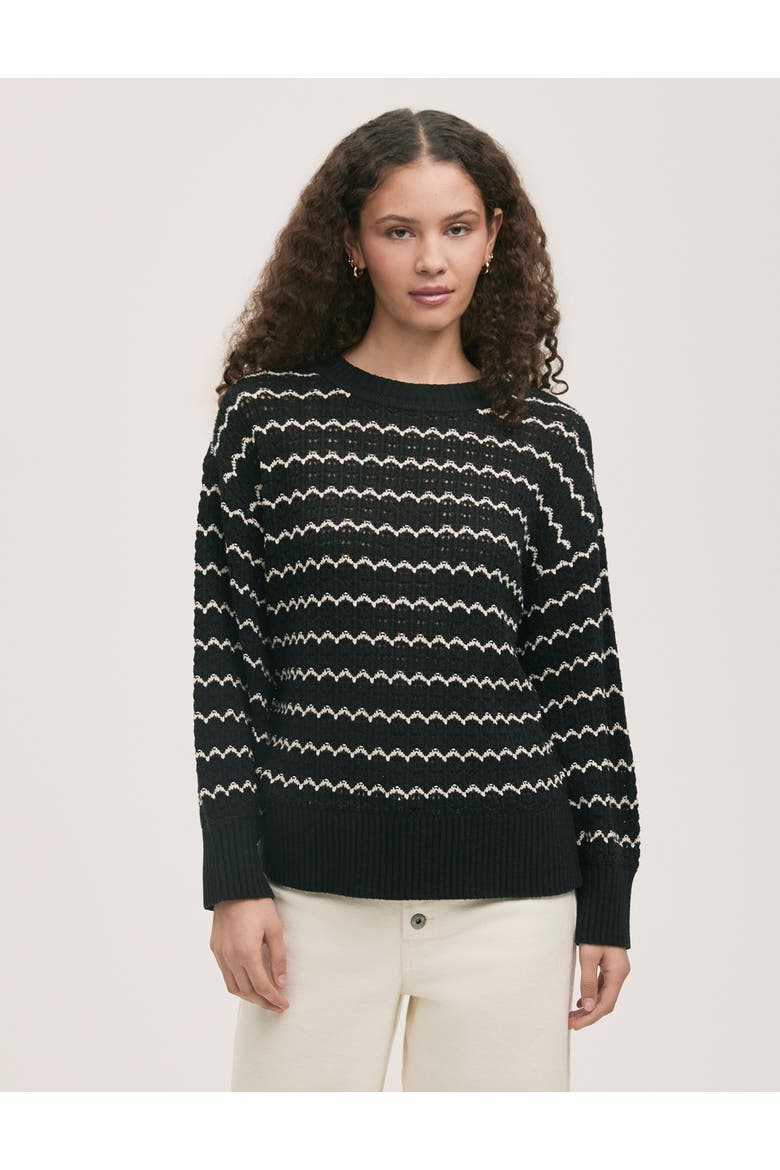Sansa Long Sleeve Crochet Sweater, Main, color, Black