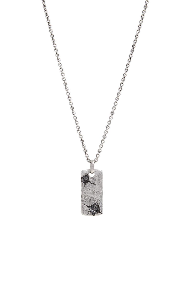 John Varvatos Sterling Silver & Black Diamond Dog Tag Pendant Necklace, Main, color,