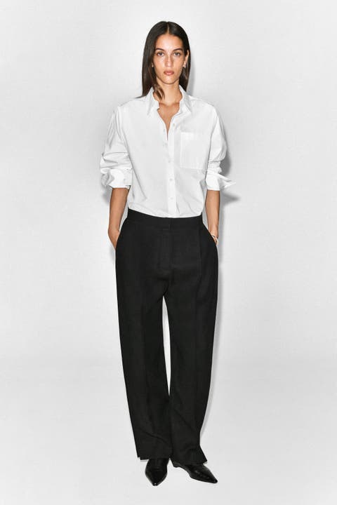 Pleated-Panel Straight-Leg Pants