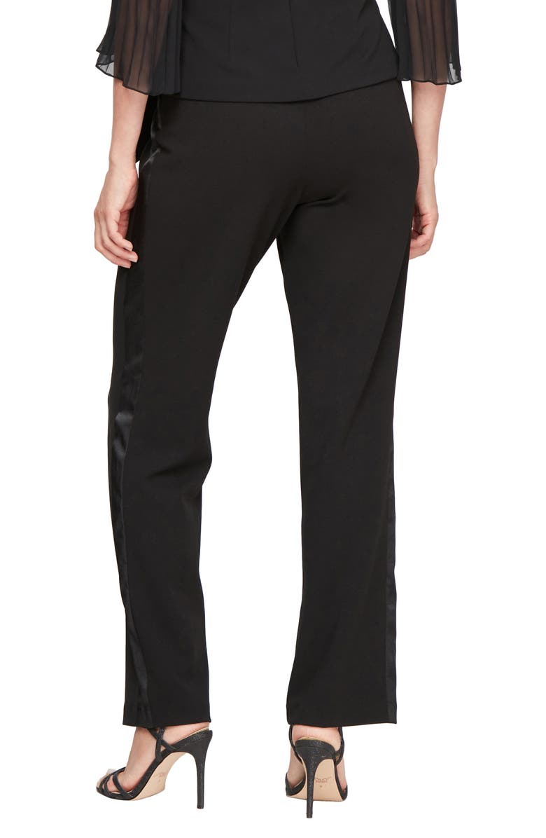 Alex Evenings Satin Stripe Stretch Crepe Pants, Alternate, color, Black