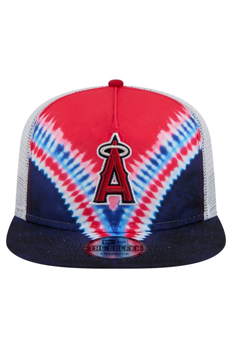 Men's New Era Los Angeles Angels Tie-Dye Golfer Trucker Adjustable Hat, Alternate, color, Red