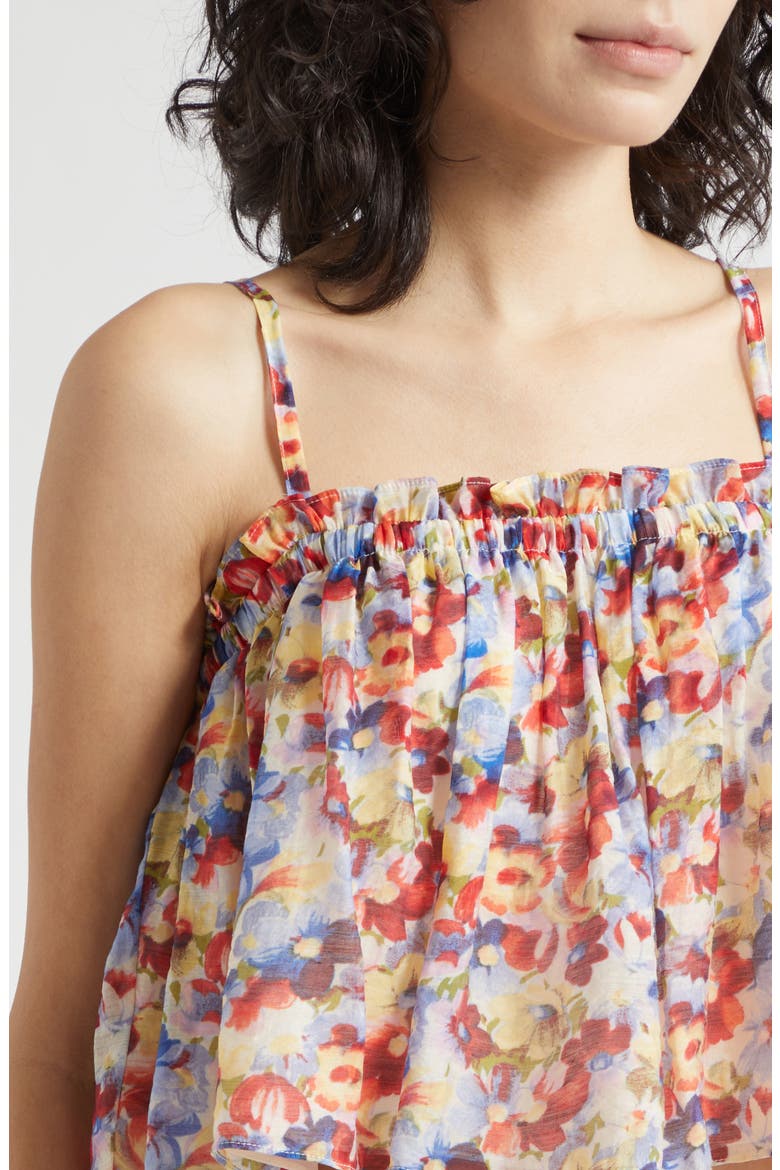 Wildflower Ruffle Trim Crop Babydoll Tank Top, Alternate, color, GARDENIA MULTI