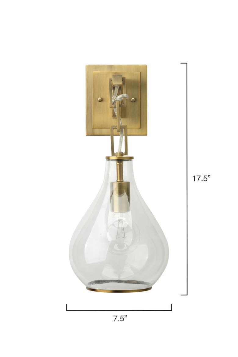 Tear Drop Hanging Wall Sconce, Clear Glass and Antique Brass, Alternate, color, Antique Brass