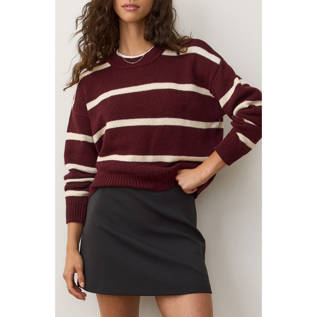 Marine Layer Berkeley Stripe Merino Wool Blend Sweater In Burgundy