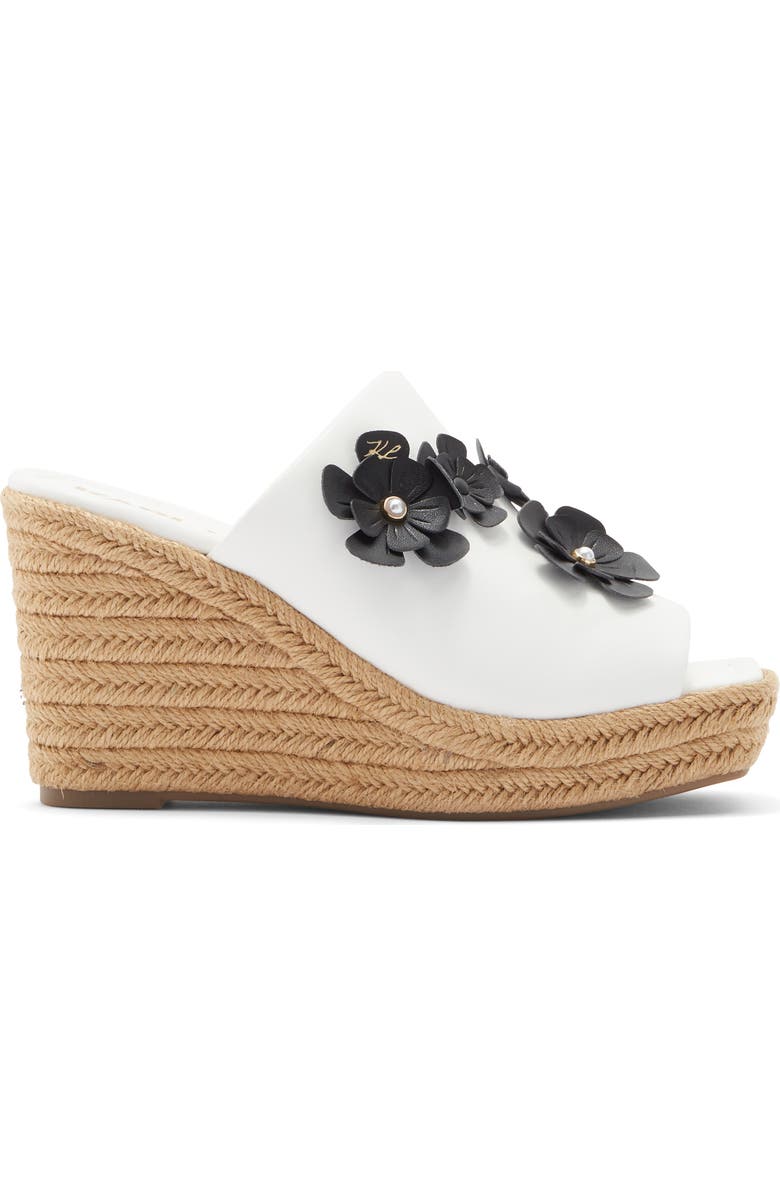 KARL LAGERFELD PARIS Clove Fleur Wedge Sandal, Alternate, color, Bright White
