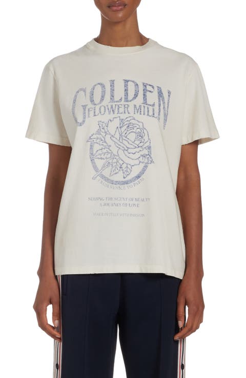 Golden Flower Mill Distressed Silk Blend Graphic T-Shirt