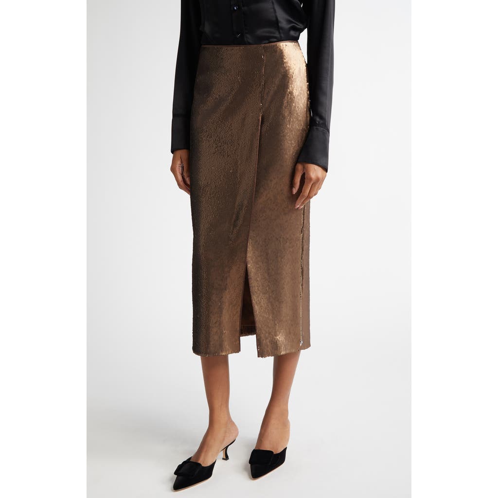 Akris Sequin Side Vent Midi Skirt