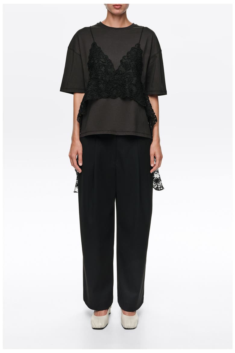 Lace Overlay Boxy T-Shirt, Main, color, WASHED BLACK