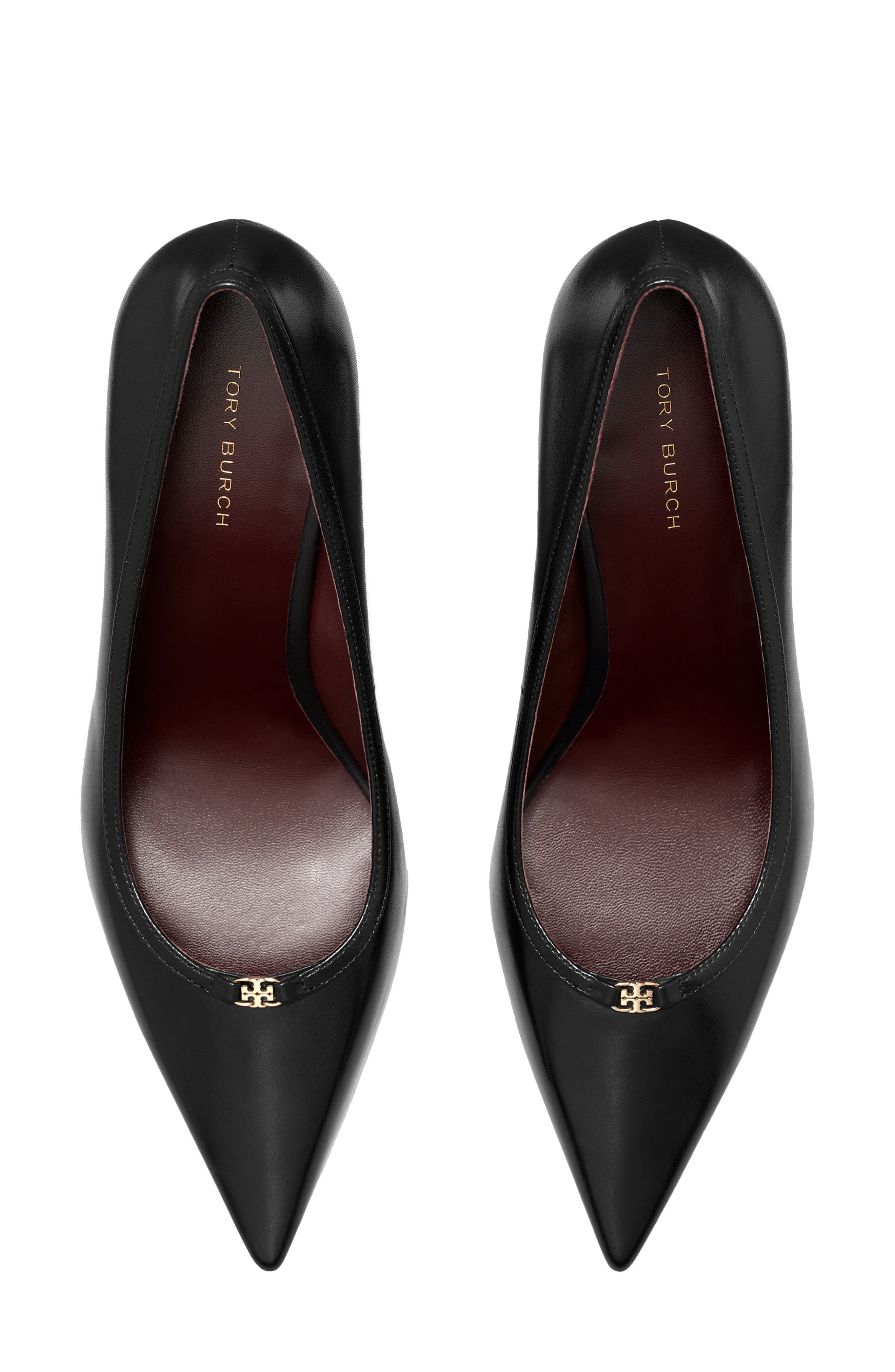 Tory Burch Double T Buckle Pointed Toe Pump, Alternate, color, Perfect Black / Perfect Black