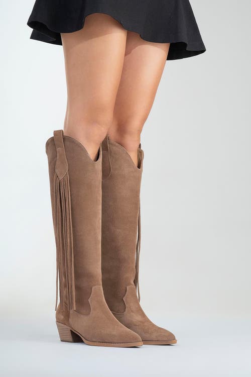 Forever & Always Shoes Rios Leather Fringe Knee High Boot In Brown