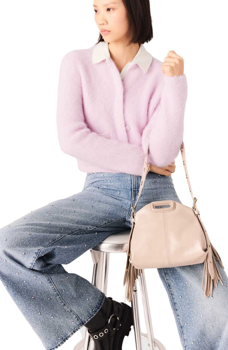 maje Jewelled bow cardigan, Alternate, color, Pink