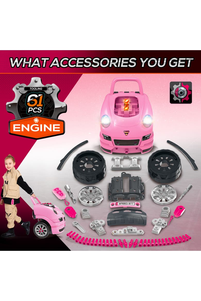Mechanic Kids Truck Engine Toy Set, Alternate, color, Pink