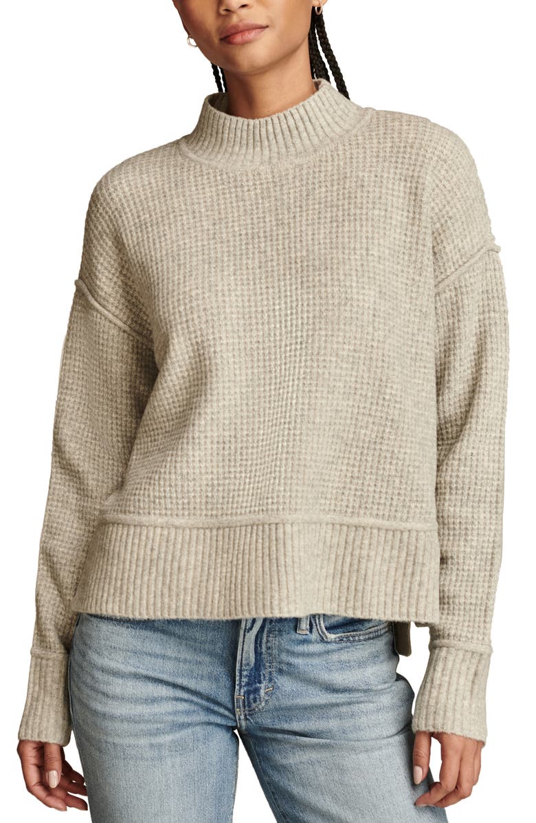 Lucky Brand Waffle Stitch Mock Neck Sweater, Main, color, Light Heather Grey
