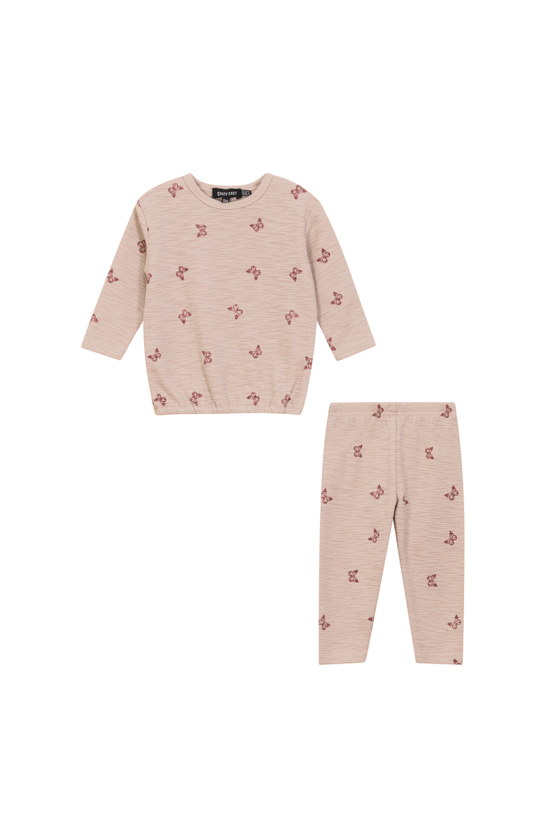 Space Grey Butterfly Turtle Printed Top and Pants Set, Main, color, Nude