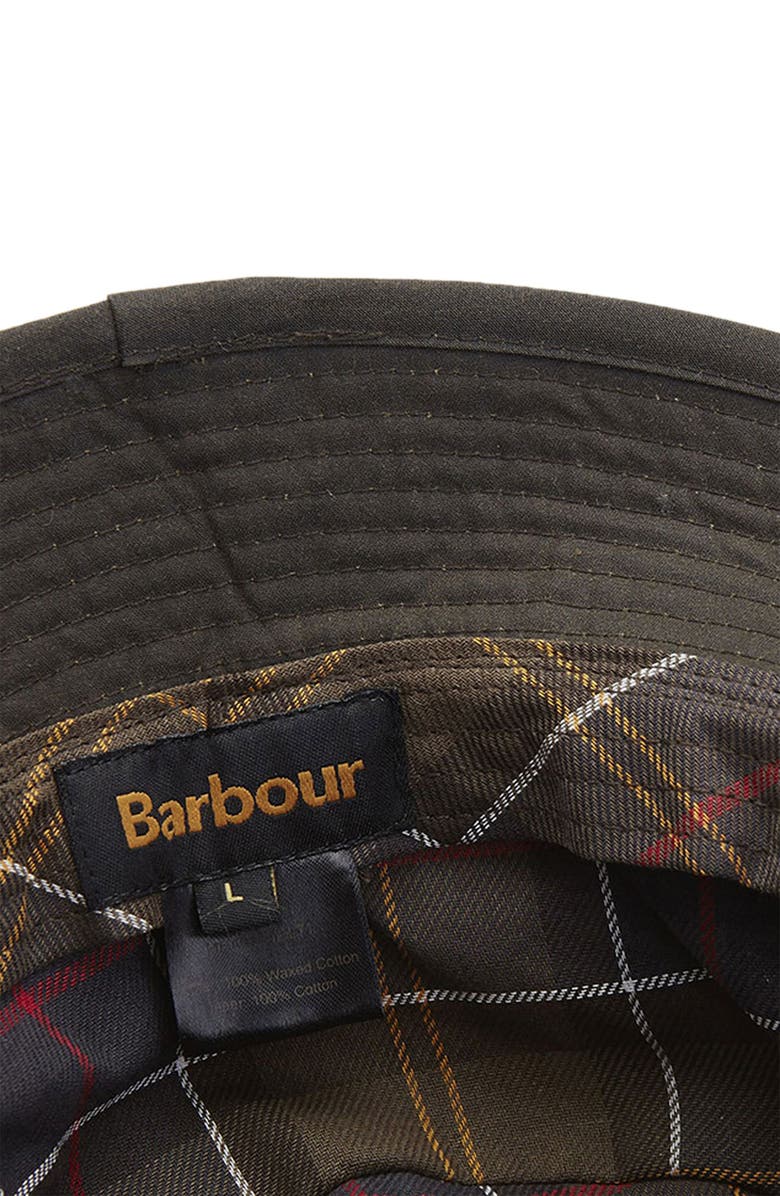 Barbour Waxed Cotton Bucket Hat, Alternate, color, Olive