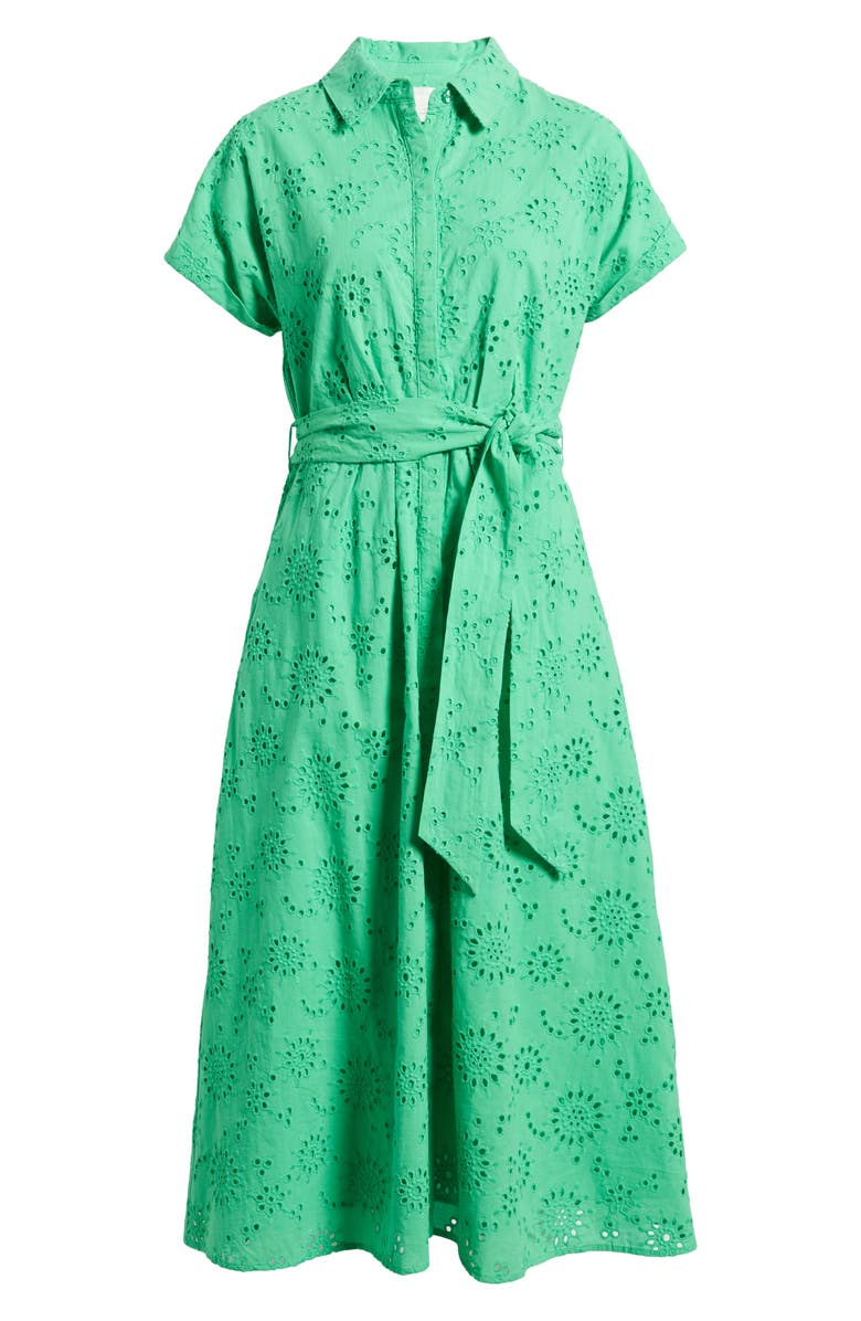 Caslon<sup>®</sup> Eyelet Embroidery Cotton Shirtdress, Alternate, color, Green Celtic