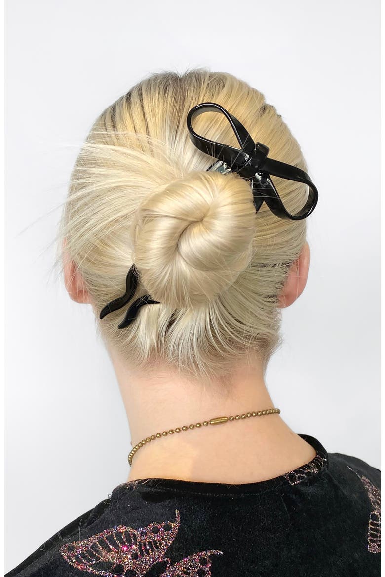 Large Bow Hairpin, Alternate, color, BLACK