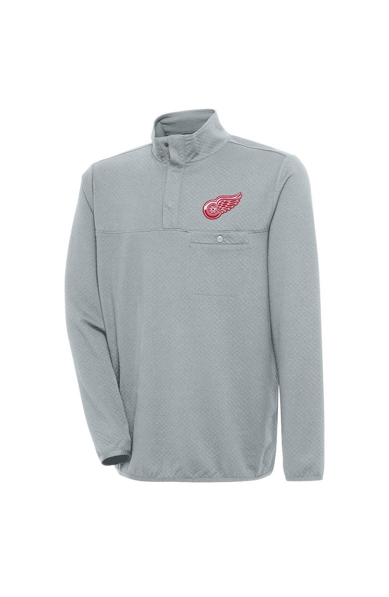 ANTIGUA Men's Antigua  Gray Detroit Red Wings Streamer Quarter-Snap Pullover Jacket, Main, color, 