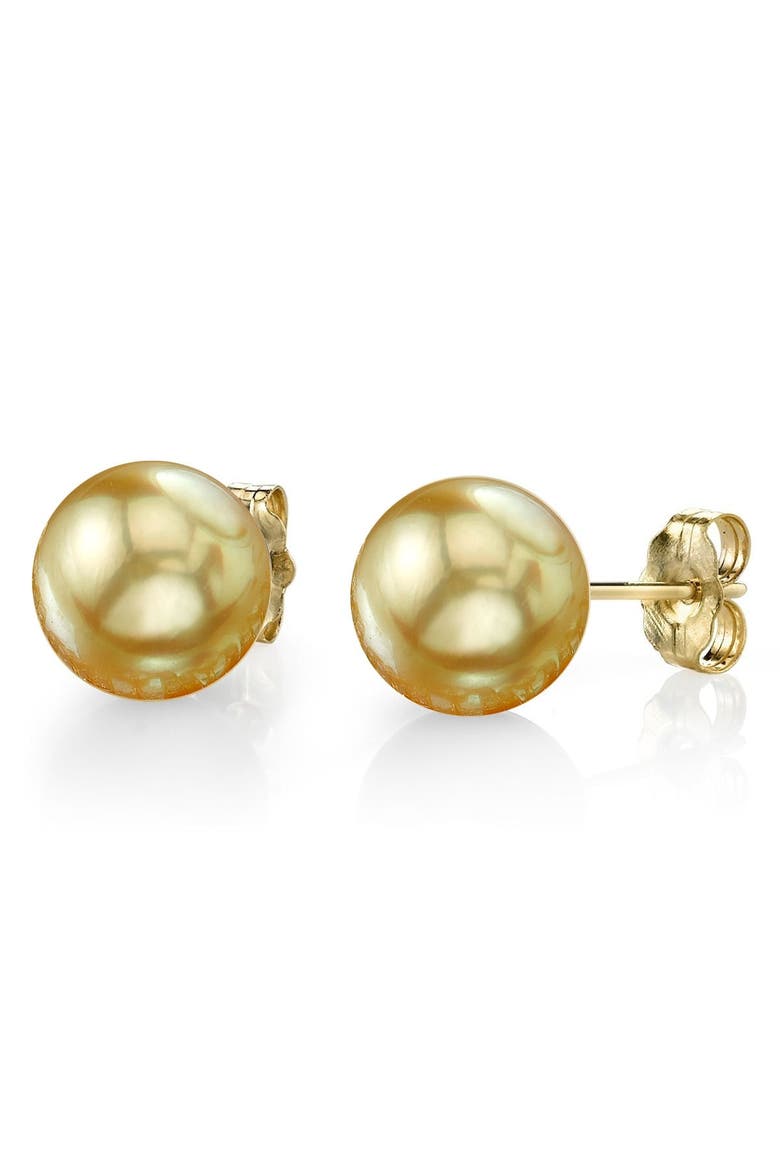 10mm Golden South Sea Round Pearl Stud Earrings, Main, color, Yellow Gold