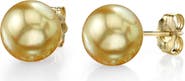 The Pearl Source 10mm Golden South Sea Round Pearl Stud Earrings