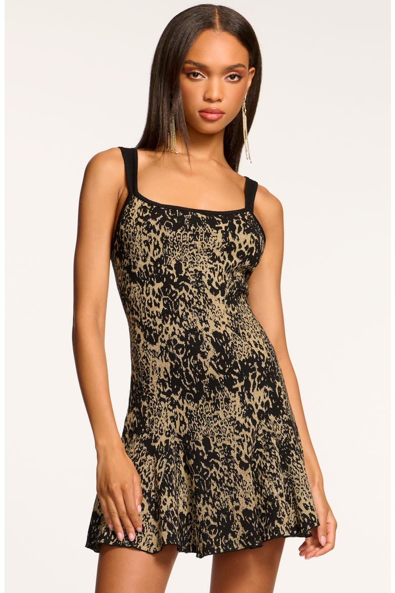Lidia Metallic Jacquard Minidress, Alternate, color, GOLD LEOPARD