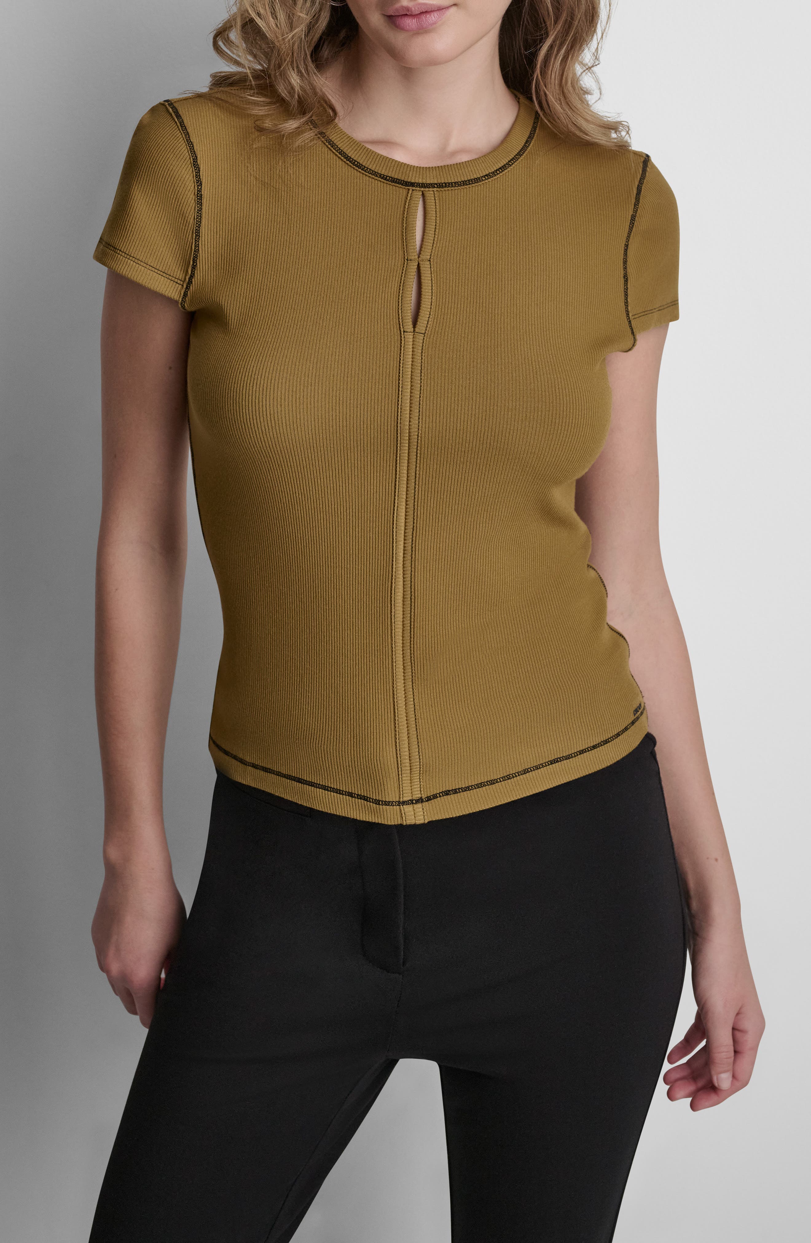 Contrast Stitch Cutout Detail Rib Top - image 5