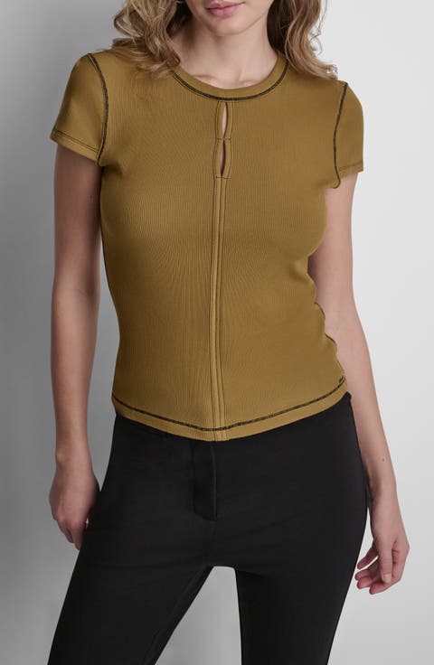 Contrast Stitch Cutout Detail Rib Top