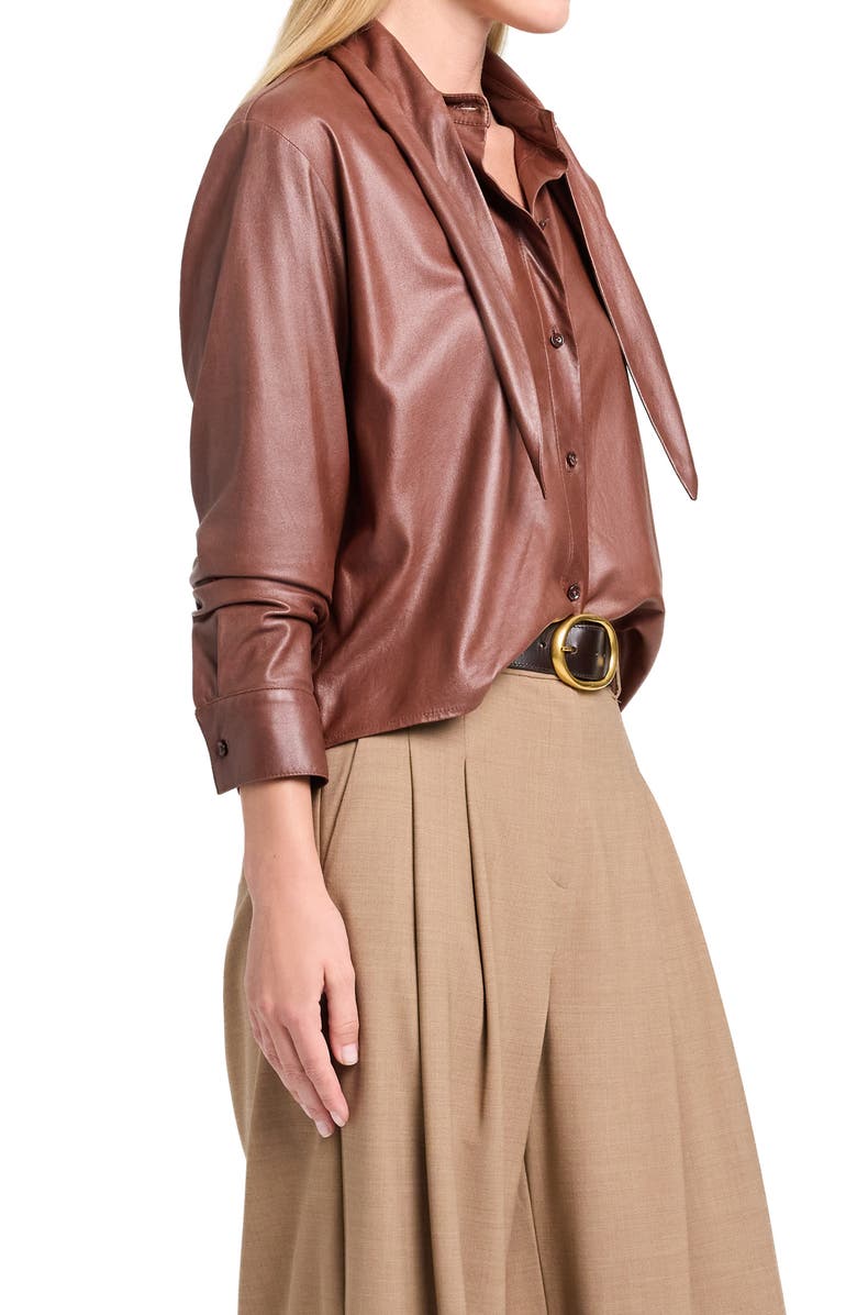 TWP Leather Tie Collar Button-Up Shirt, Alternate, color, Cigar