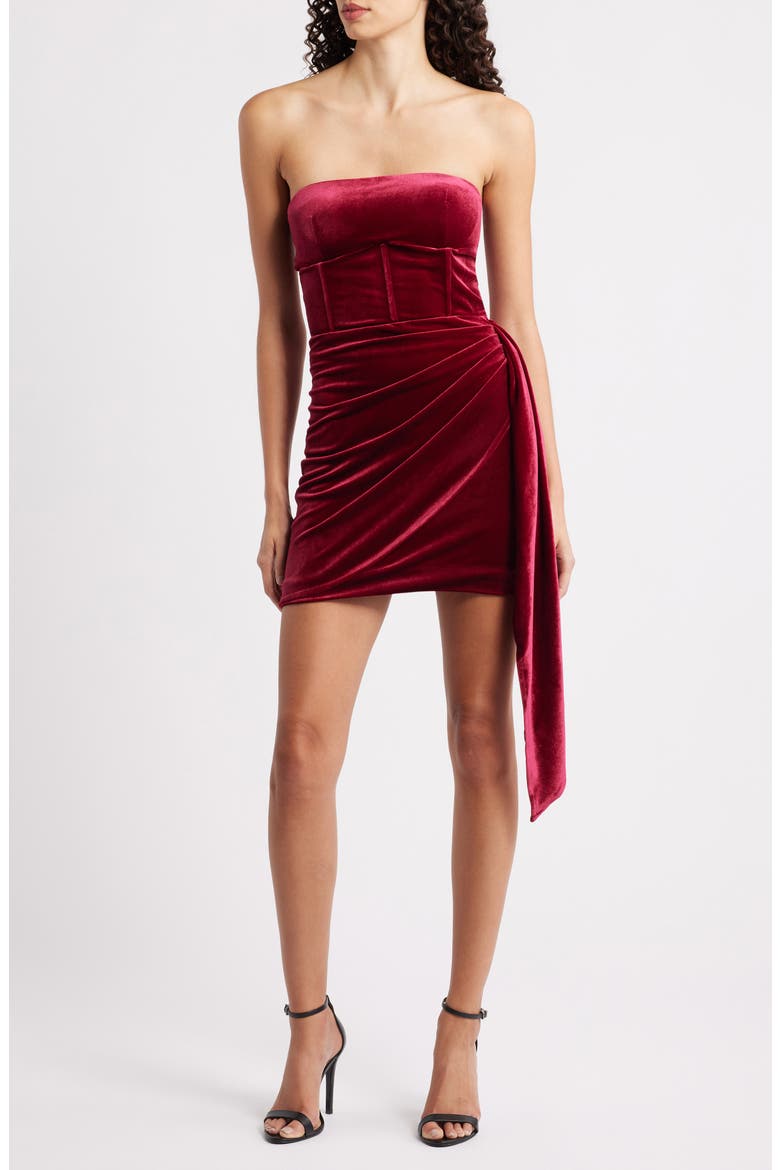 Seraphina Strapless Velvet Minidress, Main, color, MERLOT