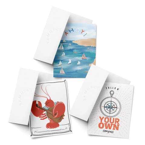 Celebration/Graduation Assorted Greeting Card Pack (3ct) "Lobster, Sailboats, Compass"