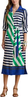 Lauren Ralph Lauren Stripe Tie Waist Midi Shirtdress