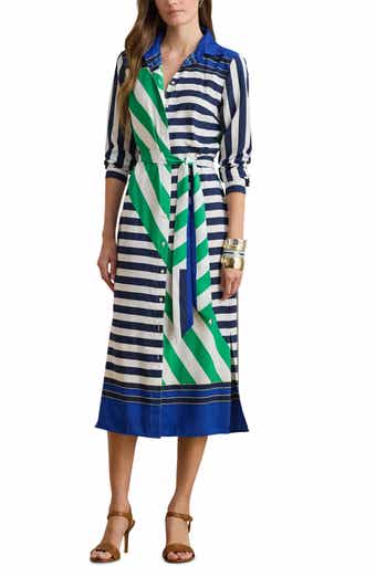 Stripe Tie Waist Midi Shirtdress