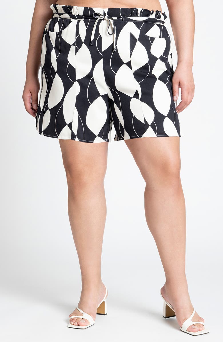 ELOQUII Stripe Paperbag Waist Shorts, Main, color, 