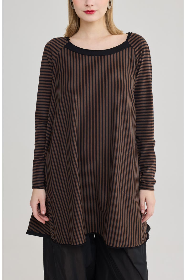 Maeva A-Line Cotton Jersey Tunic, Main, color, Brown Striped