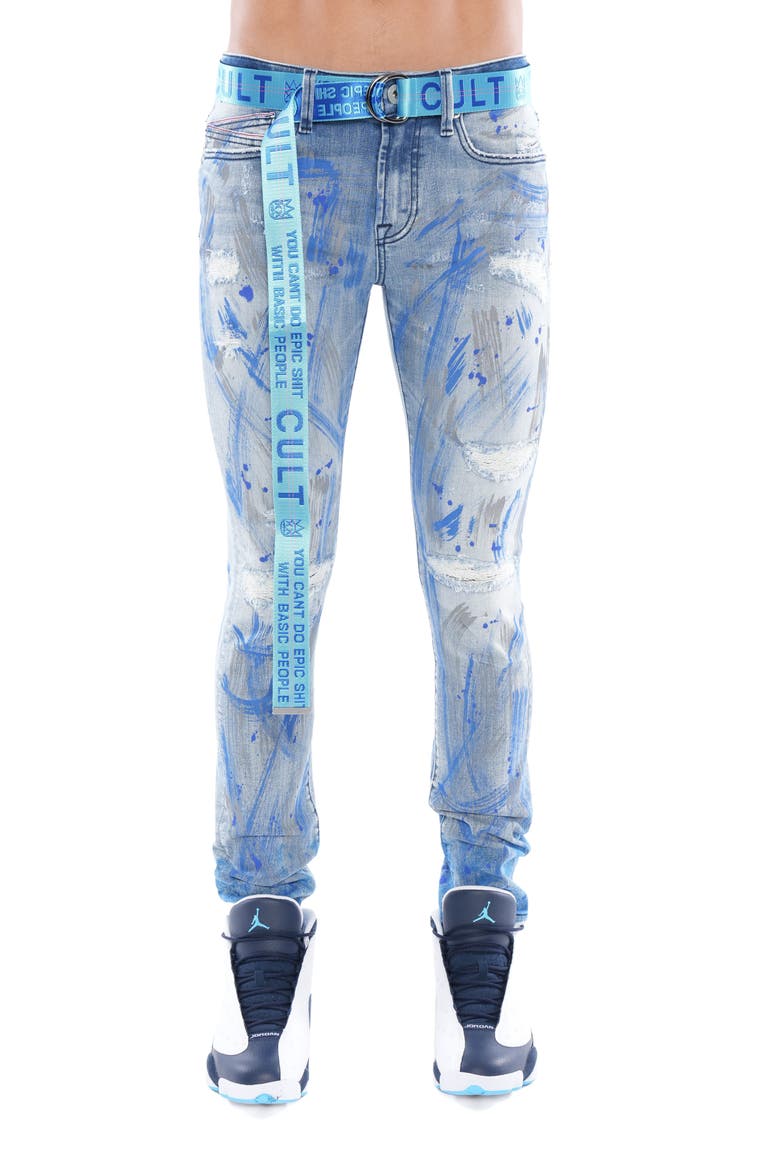 Punk Belted Distressed Super Skinny Jeans, Main, color, SCRATCH